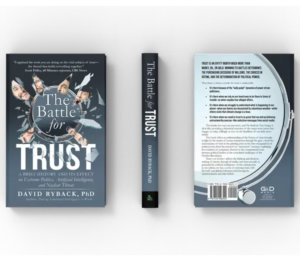 The Battle for Trust: A Brief History and Its Effect on Extreme Politics, Artificial Intelligence, and Nuclear Threat, Full flat layout, book cover designed by 5MEDIADESIGN
