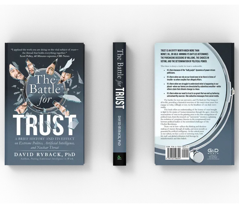 The Battle for Trust: A Brief History and Its Effect on Extreme Politics, Artificial Intelligence, and Nuclear Threat, Full flat layout, book cover designed by 5MEDIADESIGN