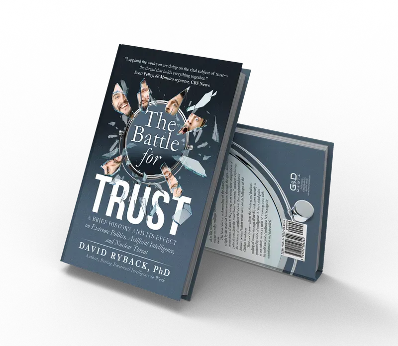 The Battle for Trust: A Brief History and Its Effect on Extreme Politics, Artificial Intelligence, and Nuclear Threat, Front and back 3D mockup, book cover designed by 5MEDIADESIGN