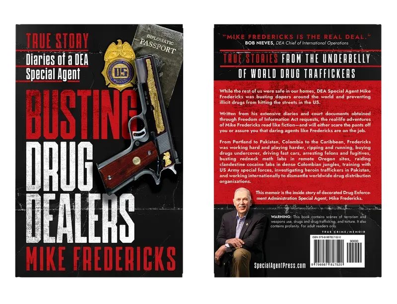 Busting Drug Dealers: Diaries of a DEA Special Agent, Complete flat spread, book cover designed by 5MEDIADESIGN