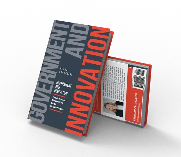 Government and Innovation: The Economic Developer's Guide to Our Future, Front and back 3D mockup, book cover designed by 5MEDIADESIGN