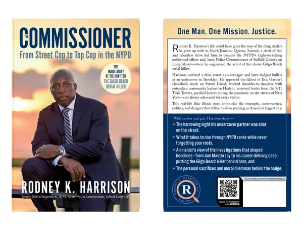 The Commissioner: From Street Cop to Top Cop in the NYPD, and the Inside Story of the Hunt for the Gilgo Beach Serial Killer, Complete flat spread, book cover designed by 5MEDIADESIGN