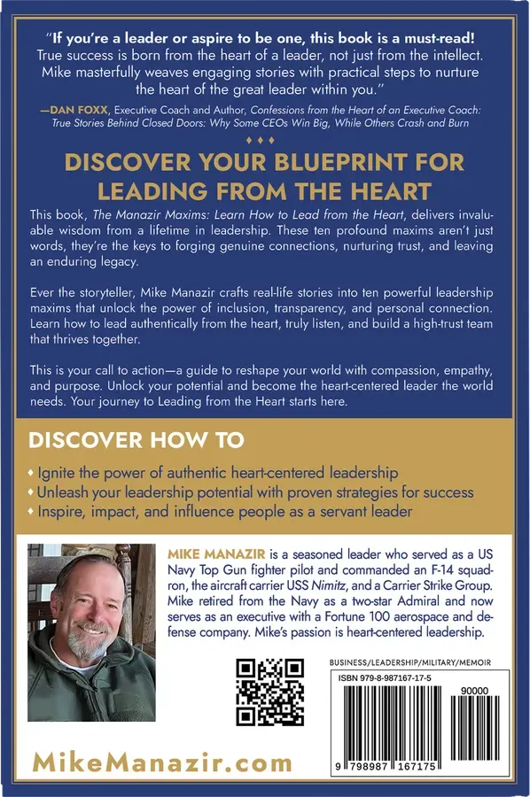 The Manazir Maxims: Learn How to Lead from the Heart by Mike Manazir, back cover designed by 5MEDIADESIGN