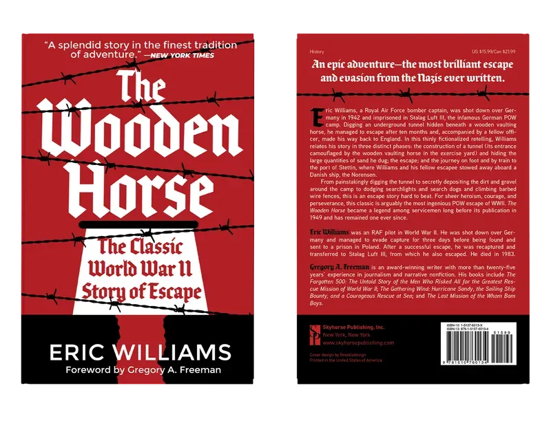 The Wooden Horse: The Classic World War II Story of Escape, Complete flat spread, book cover designed by 5MEDIADESIGN