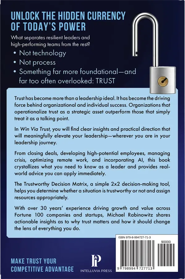 Win via Trust: The Practical Leadership Framework to Build Trust, Close Deals and Deliver Exceptional Results by Michael Rabinowitz, back cover designed by 5MEDIADESIGN