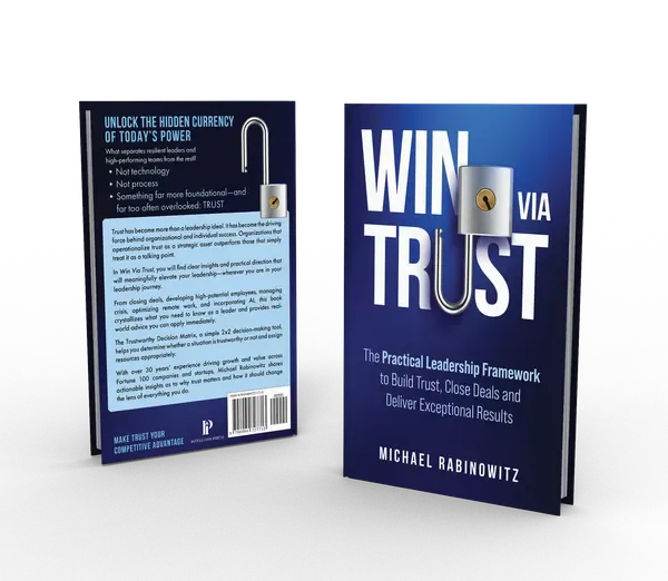 Win via Trust: The Practical Leadership Framework to Build Trust, Close Deals and Deliver Exceptional Results, Back and front 3D mockup, book cover designed by 5MEDIADESIGN