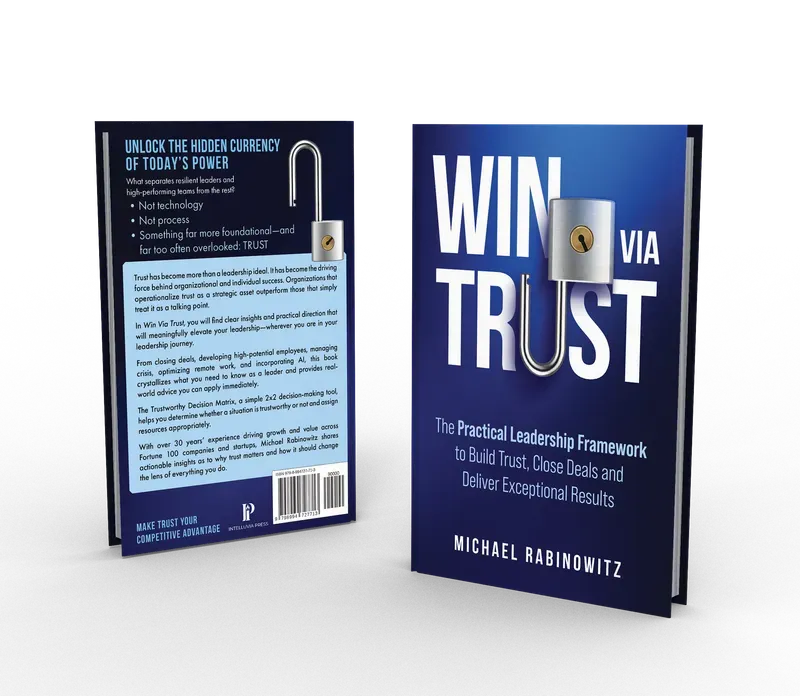 Win via Trust: The Practical Leadership Framework to Build Trust, Close Deals and Deliver Exceptional Results, Back and front 3D mockup, book cover designed by 5MEDIADESIGN